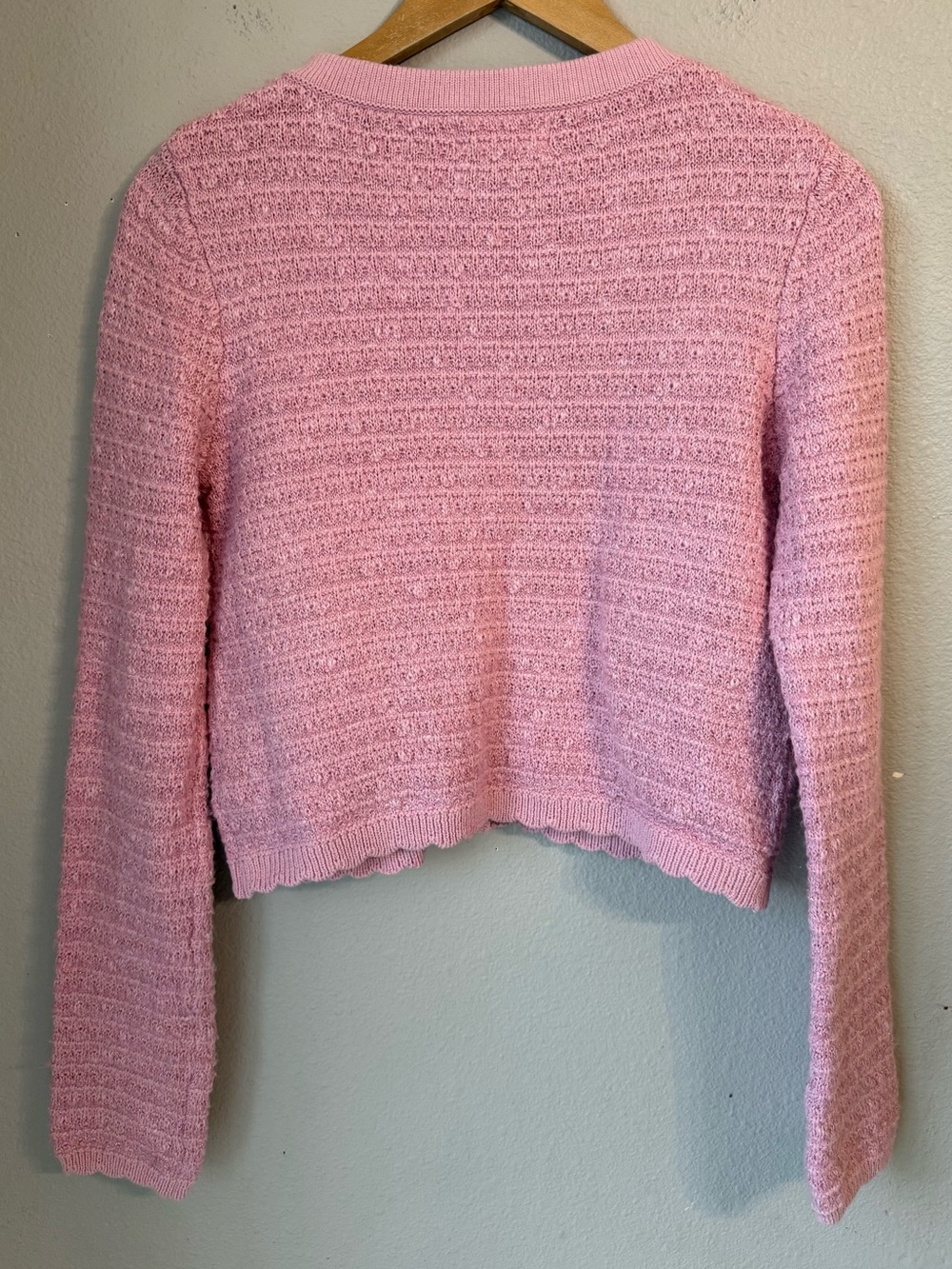 Jessica Simpson Pink Tweed Knit Cropped Button Up Sweater Women’s Size Small - Picture 4 of 7
